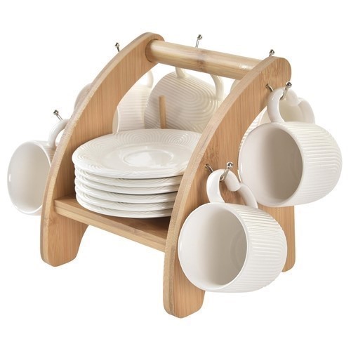 SET 6 TAZAS CAFE ITEM BAMBU 9CL C/PLATOS+SOPORTE